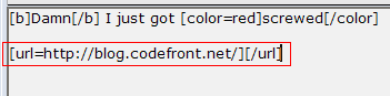 Screenshot of BBCode make selection URL result
