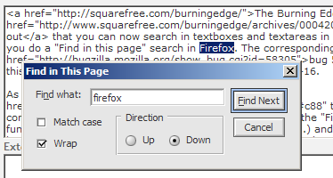 Screenshot of Find in this page in textarea