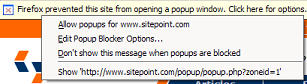 Screenshot of Firefox blocked popup UI